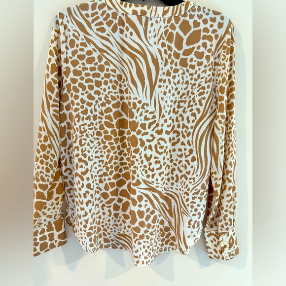 Ann Taylor Brown Cream Animal Print Long Sleeve Women’s Blouse Top S - Picture 5 of 8